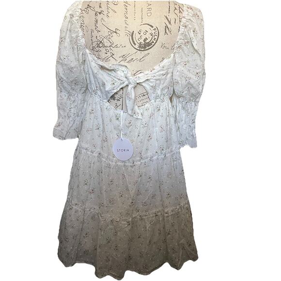 Storia Floral Babydoll Dress Coquette Cottagecore Dainty Boho Medium NWT - Picture 2 of 8